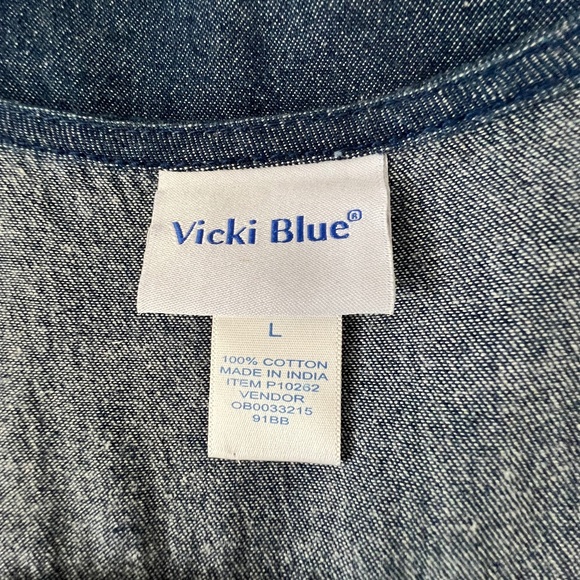 Vintage Vicki Blue Short Sleeve Jean Dress Dark Wash Denim Button Down Size L - Picture 7 of 8